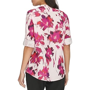 Calvin Klein Women's Sportswear Blouse,Aubergine Multi,M at